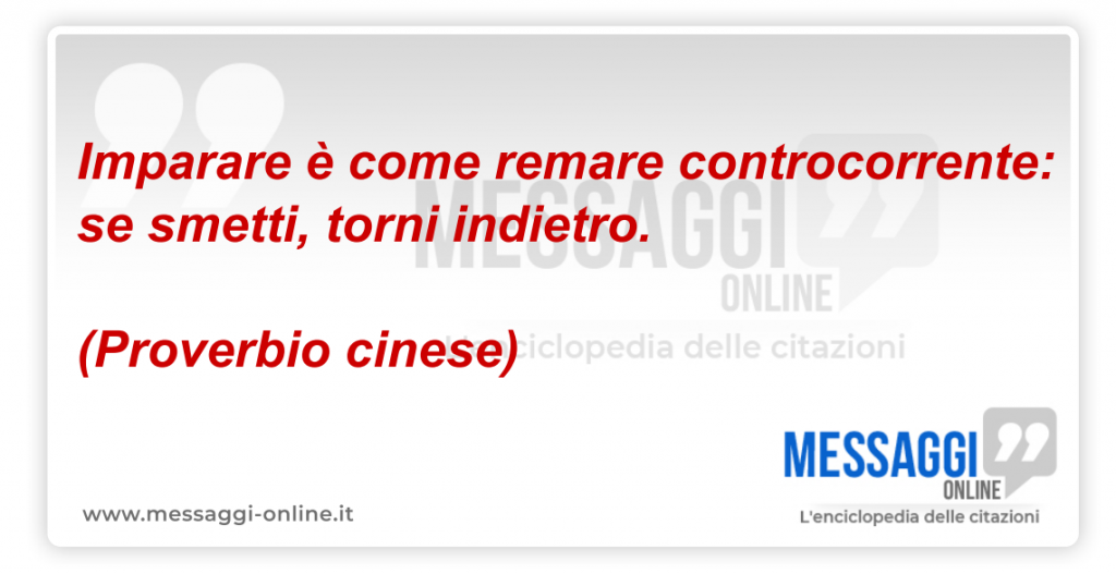 Imparare è come remare controcorrente: se smetti, torni indietro. (Proverbio cinese)