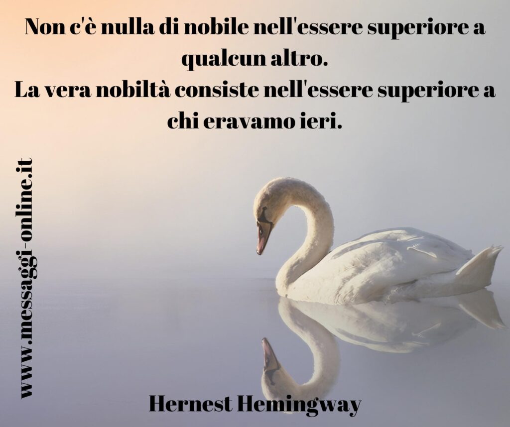 Non c'è nulla di nobile nell'essere superiore a qualcun altro. La vera nobiltà consiste nell'essere superiore a chi eravamo ieri. Hernest Hemingway